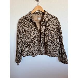 American Eagle Cheetah Print Cropped Womens Jacket Size Medium Animal Black